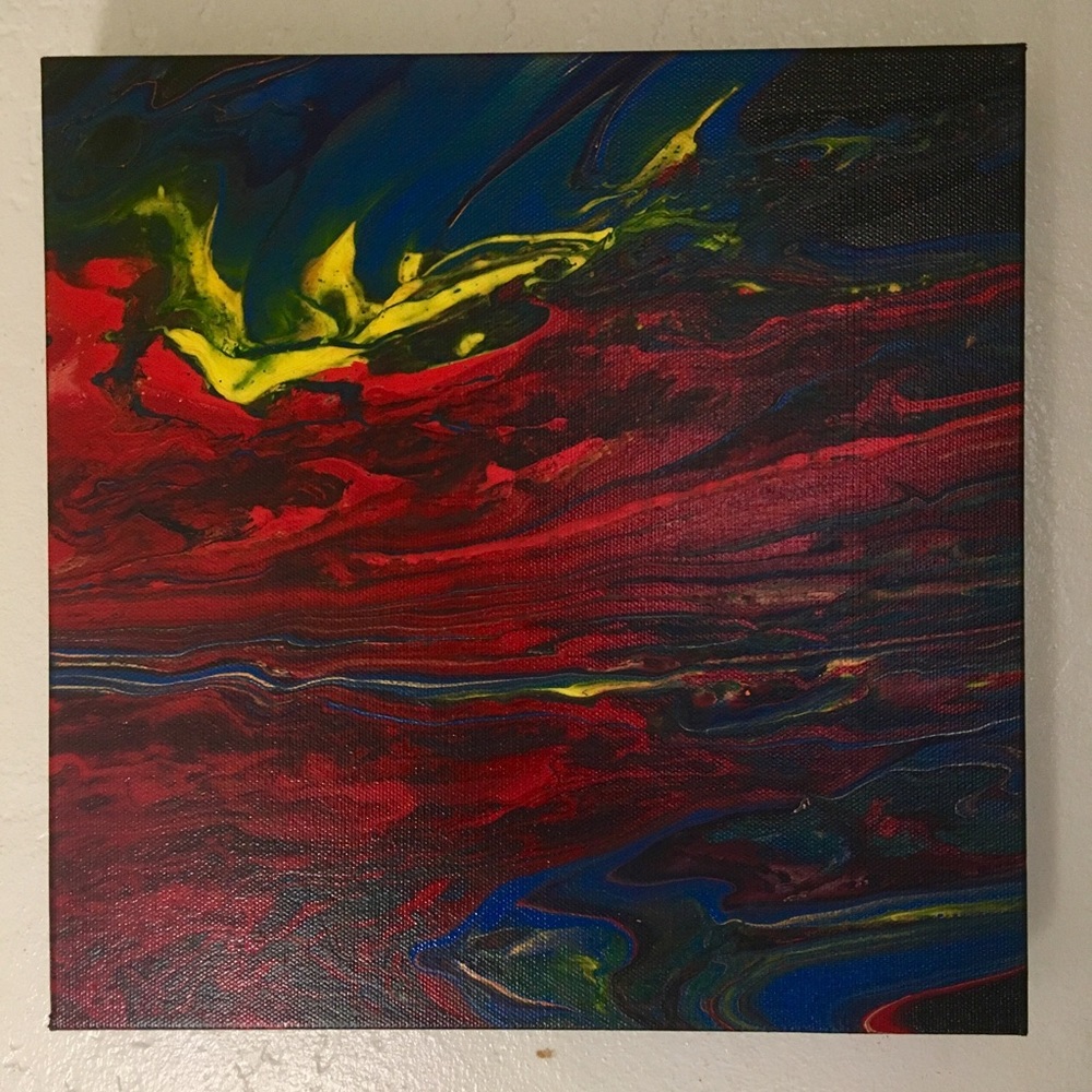 “Red Rock Canyon” Acrylic Pour on Canvas 12x12